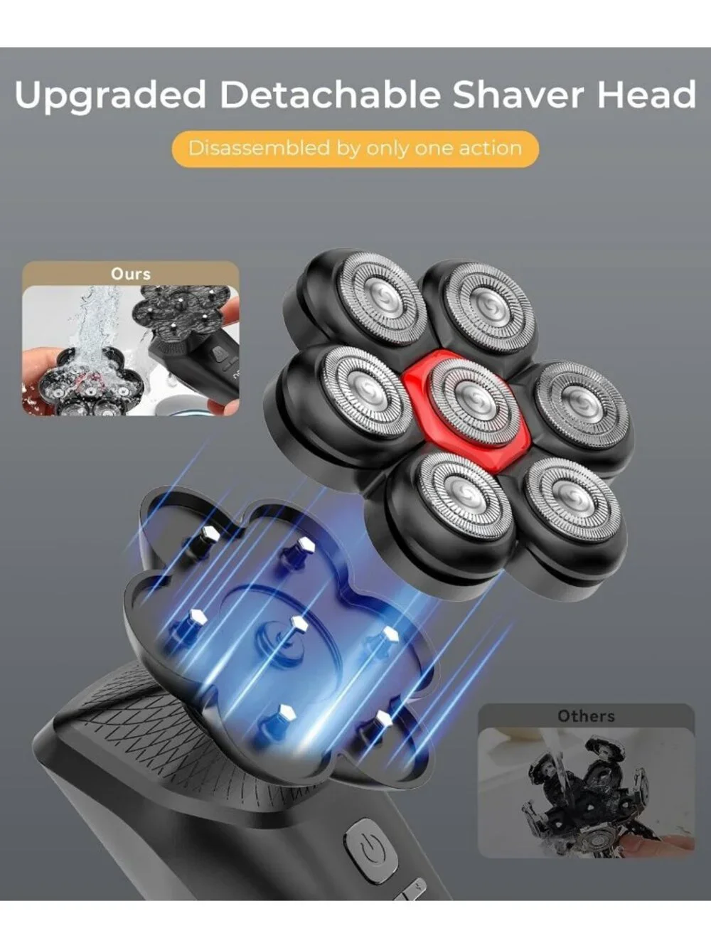 7D Head Shaver for Bald Men - LED Display, 3 Modes, High-Speed 10000 RPM